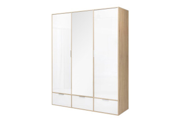 Шкаф МироМарк Оливия 3-дверная с 3 ящиками и зеркалом 173,2 см, глянец белый / дуб кремона