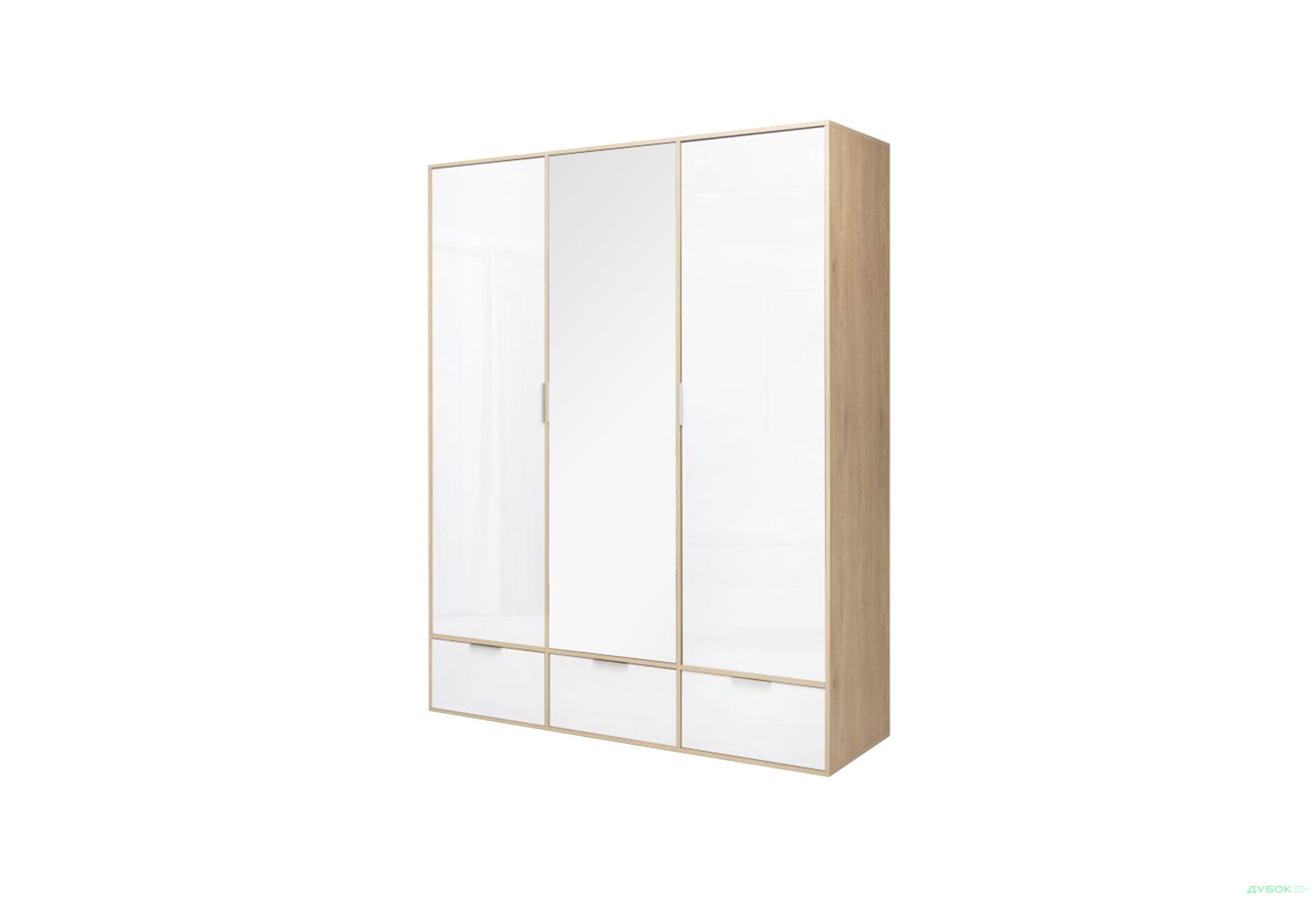 Зображення 1 - Шафа MiroMark Олівія 3-дверна із 3 шухлядами та дзеркалом 173,2 см, глянець білий / дуб кремона