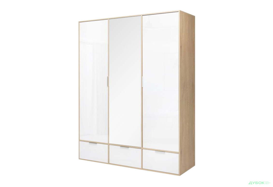 Шафа MiroMark Олівія 3-дверна із 3 шухлядами та дзеркалом 173,2 см, глянець білий / дуб кремона