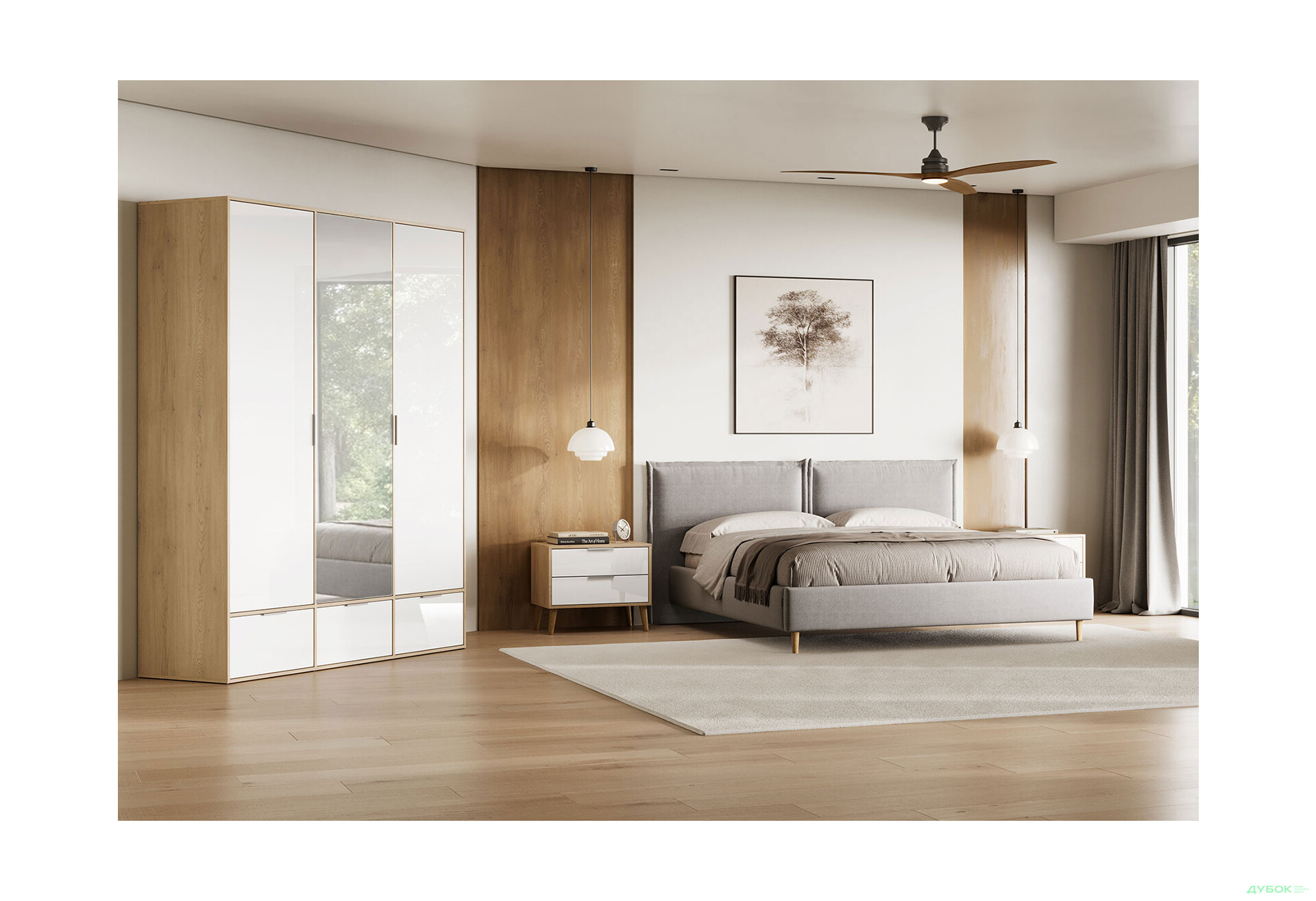 Зображення 2 - Шафа MiroMark Олівія 3-дверна із 3 шухлядами та дзеркалом 173,2 см, глянець білий / дуб кремона