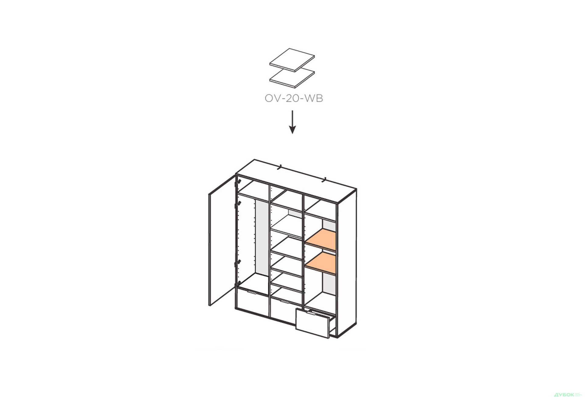 Зображення 10 - Шафа MiroMark Олівія 3-дверна із 3 шухлядами та дзеркалом 173,2 см, глянець білий / дуб кремона
