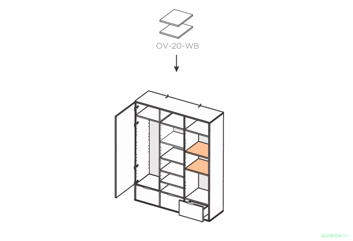 Зображення 10 - Шафа MiroMark Олівія 3-дверна із 3 шухлядами та дзеркалом 173,2 см, глянець білий / дуб кремона