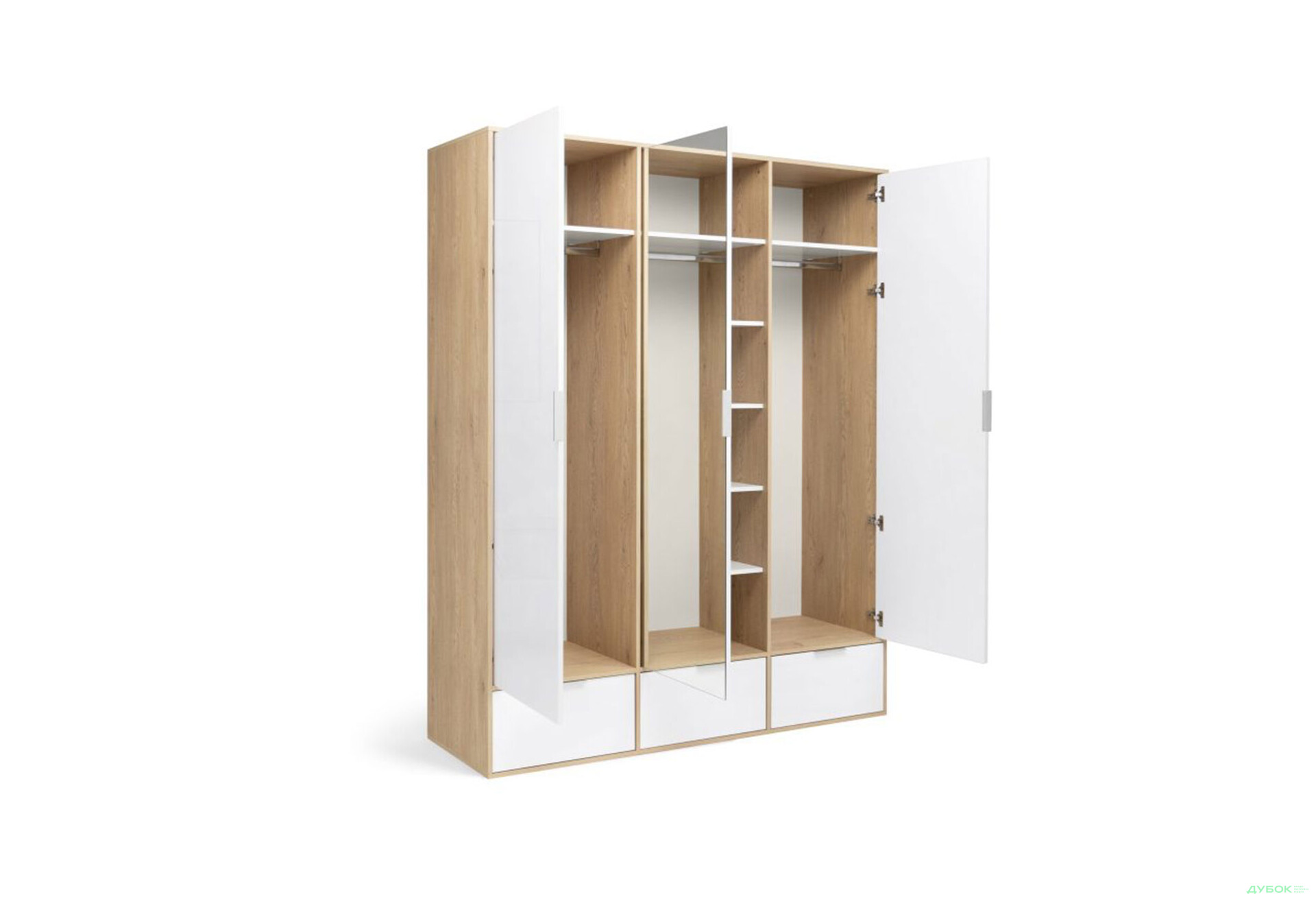 Зображення 3 - Шафа MiroMark Олівія 3-дверна із 3 шухлядами та дзеркалом 173,2 см, глянець білий / дуб кремона