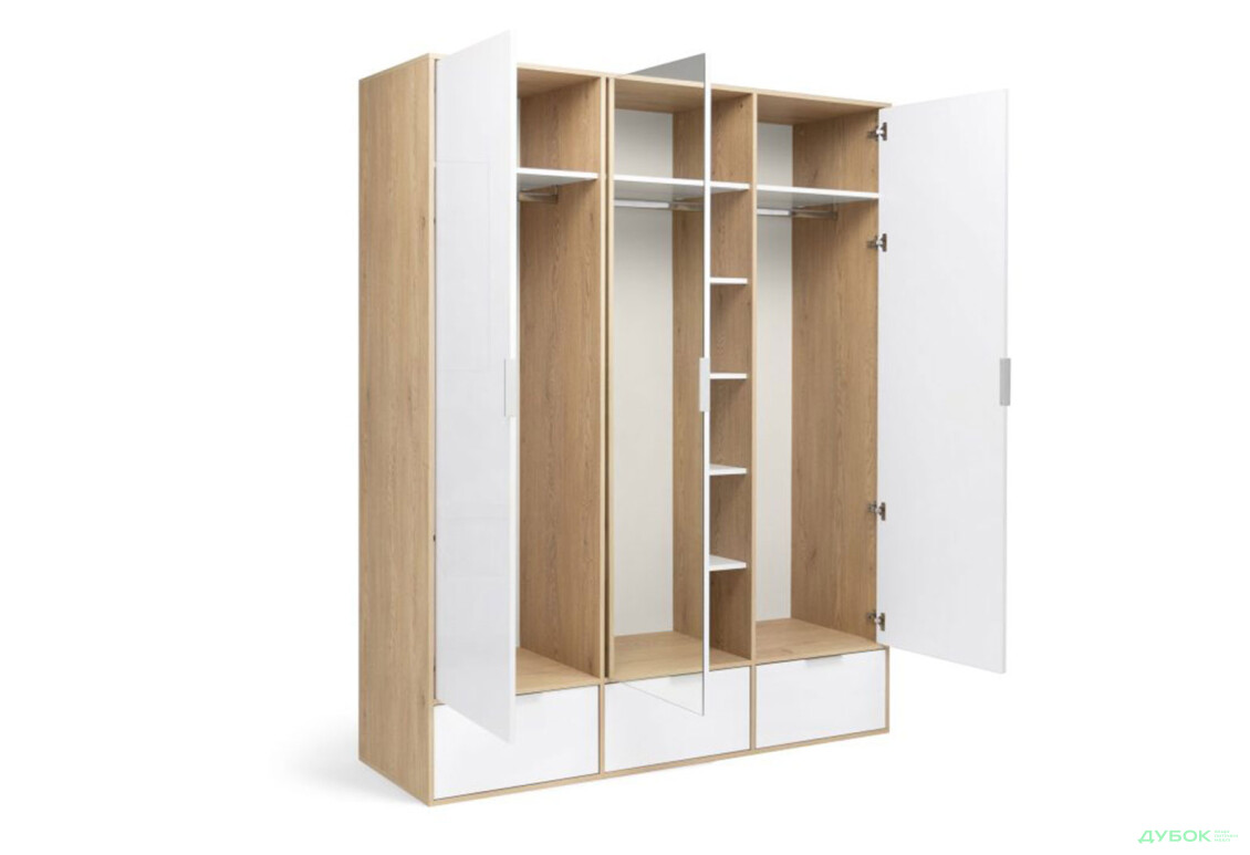 Зображення 3 - Шафа MiroMark Олівія 3-дверна із 3 шухлядами та дзеркалом 173,2 см, глянець білий / дуб кремона