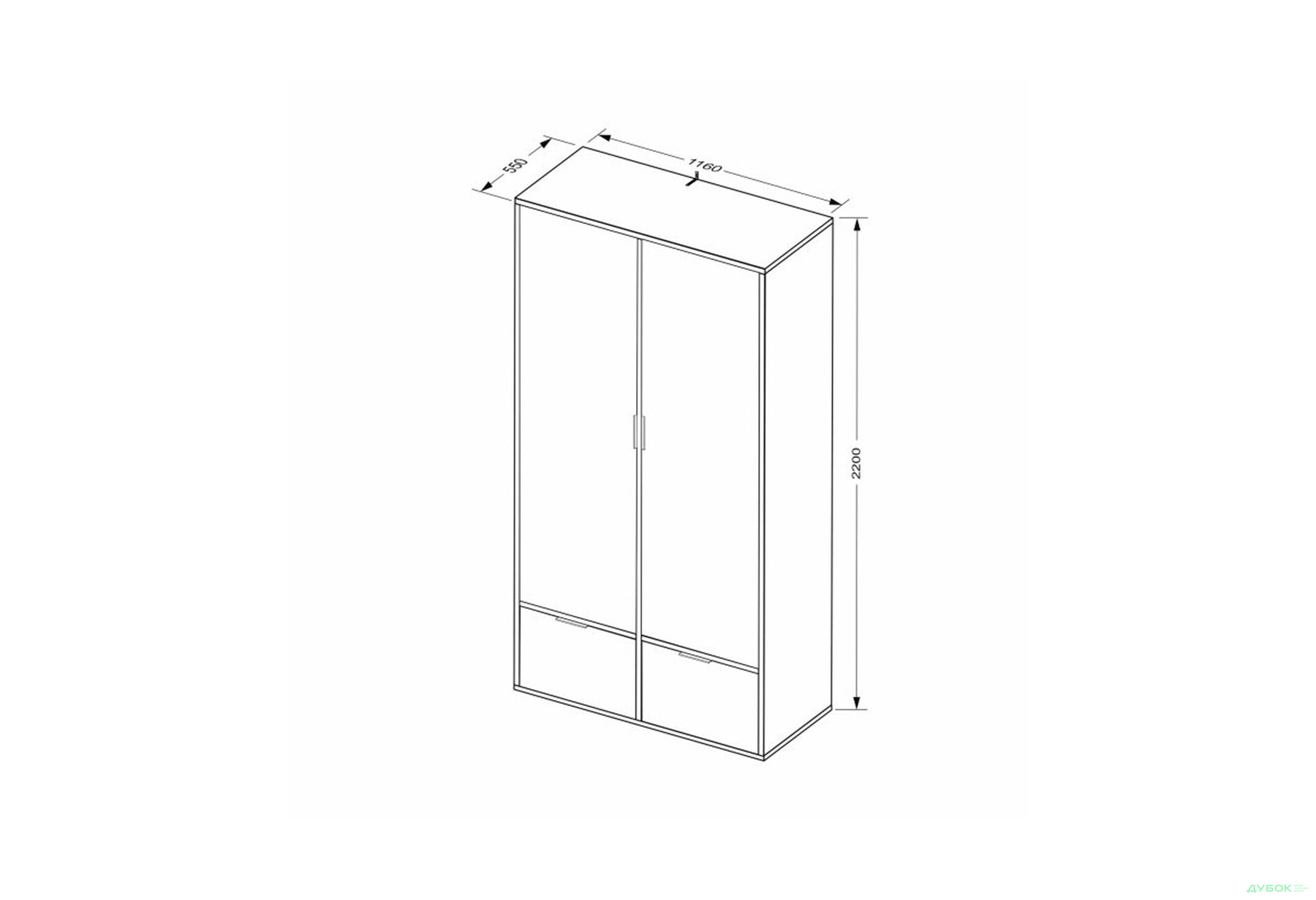 Зображення 9 - Шафа MiroMark Олівія 2-дверна із 2 шухлядами 116 см, глянець білий / дуб кремона