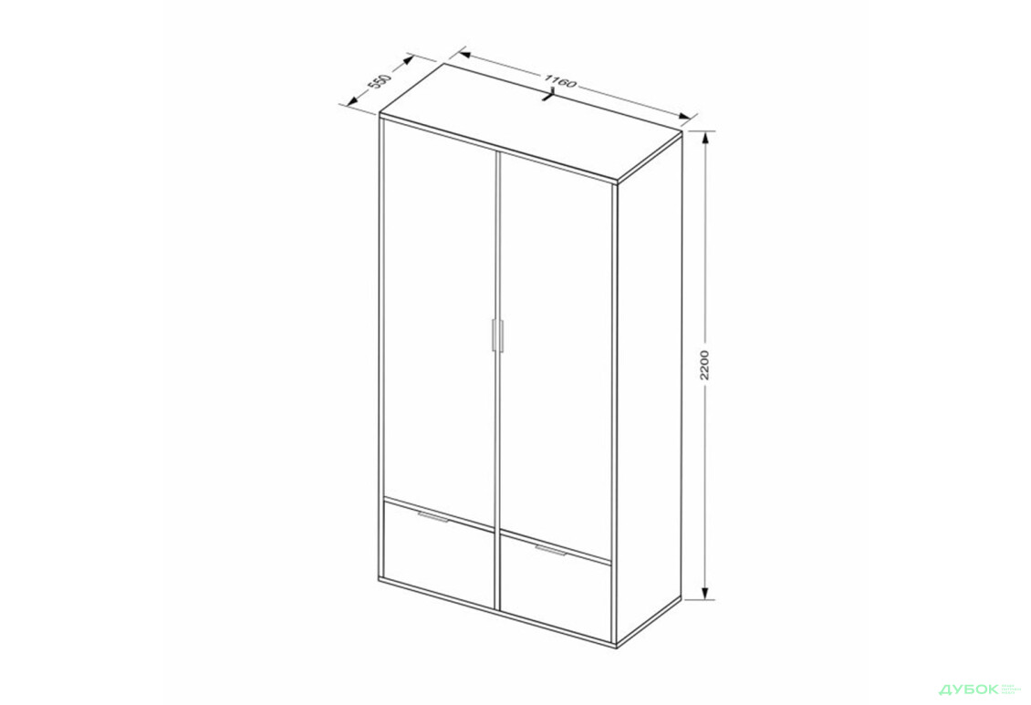 Зображення 9 - Шафа MiroMark Олівія 2-дверна із 2 шухлядами 116 см, глянець білий / дуб кремона
