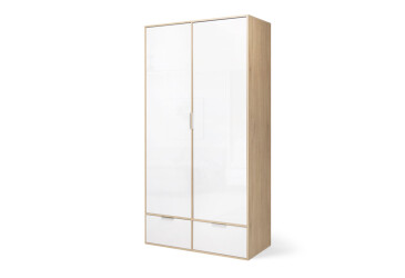 Шкаф МироМарк Оливия 2-дверная с 2 ящиками 116 см, глянец белый / дуб кремона