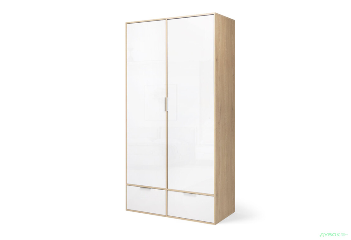 Шафа MiroMark Олівія 2-дверна із 2 шухлядами 116 см, глянець білий / дуб кремона