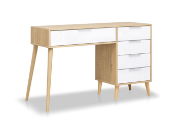 Туалетний столик MiroMark Олівія з 5 шухлядами 120 см, глянець білий / дуб кремона
