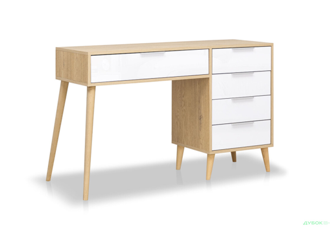 Туалетний столик MiroMark Олівія з 5 шухлядами 120 см, глянець білий / дуб кремона