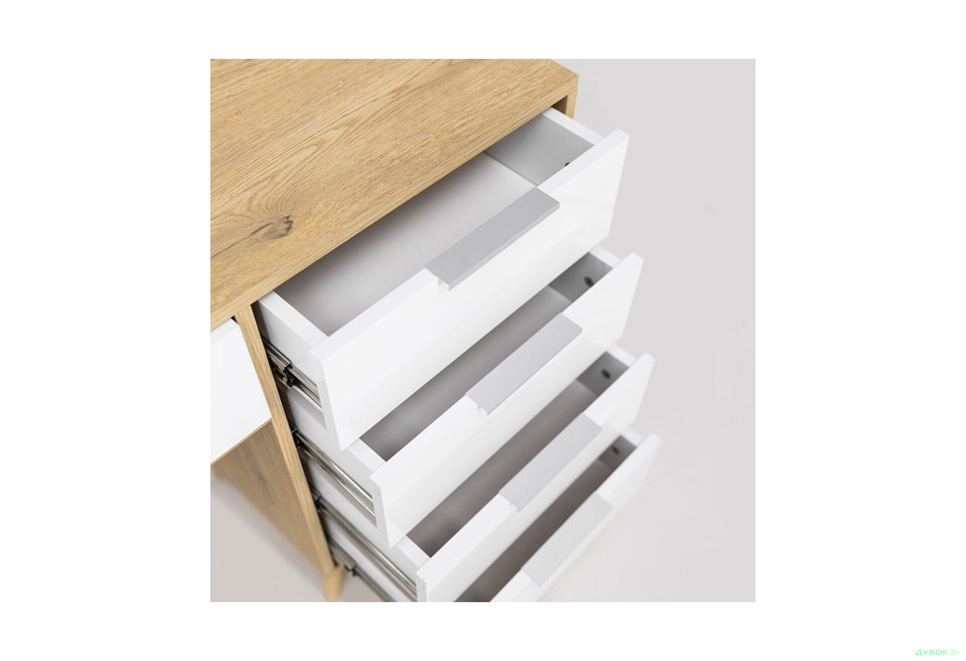 Зображення 7 - Туалетний столик MiroMark Олівія з 5 шухлядами 120 см, глянець білий / дуб кремона