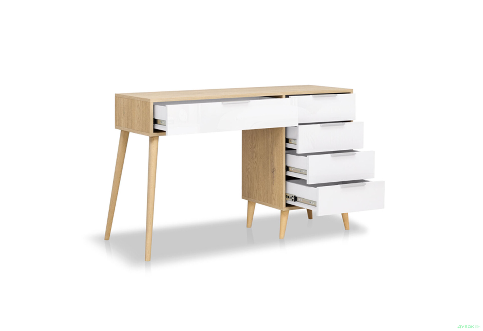Зображення 3 - Туалетний столик MiroMark Олівія з 5 шухлядами 120 см, глянець білий / дуб кремона