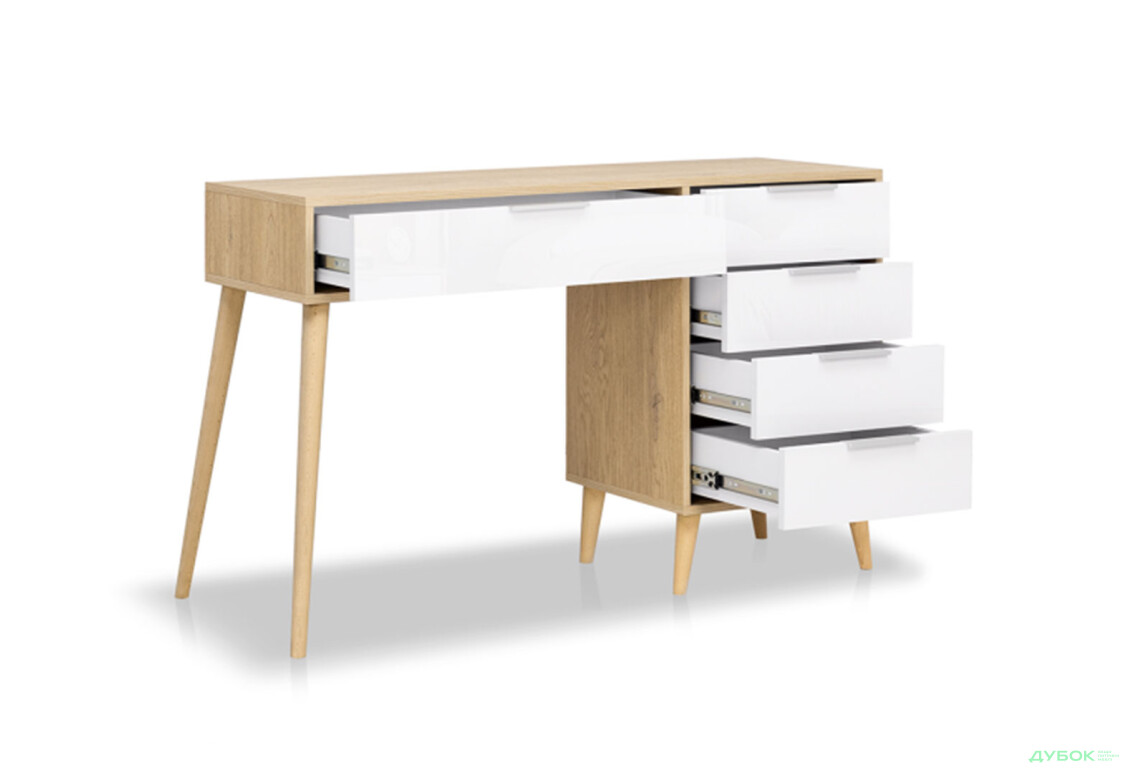 Зображення 3 - Туалетний столик MiroMark Олівія з 5 шухлядами 120 см, глянець білий / дуб кремона