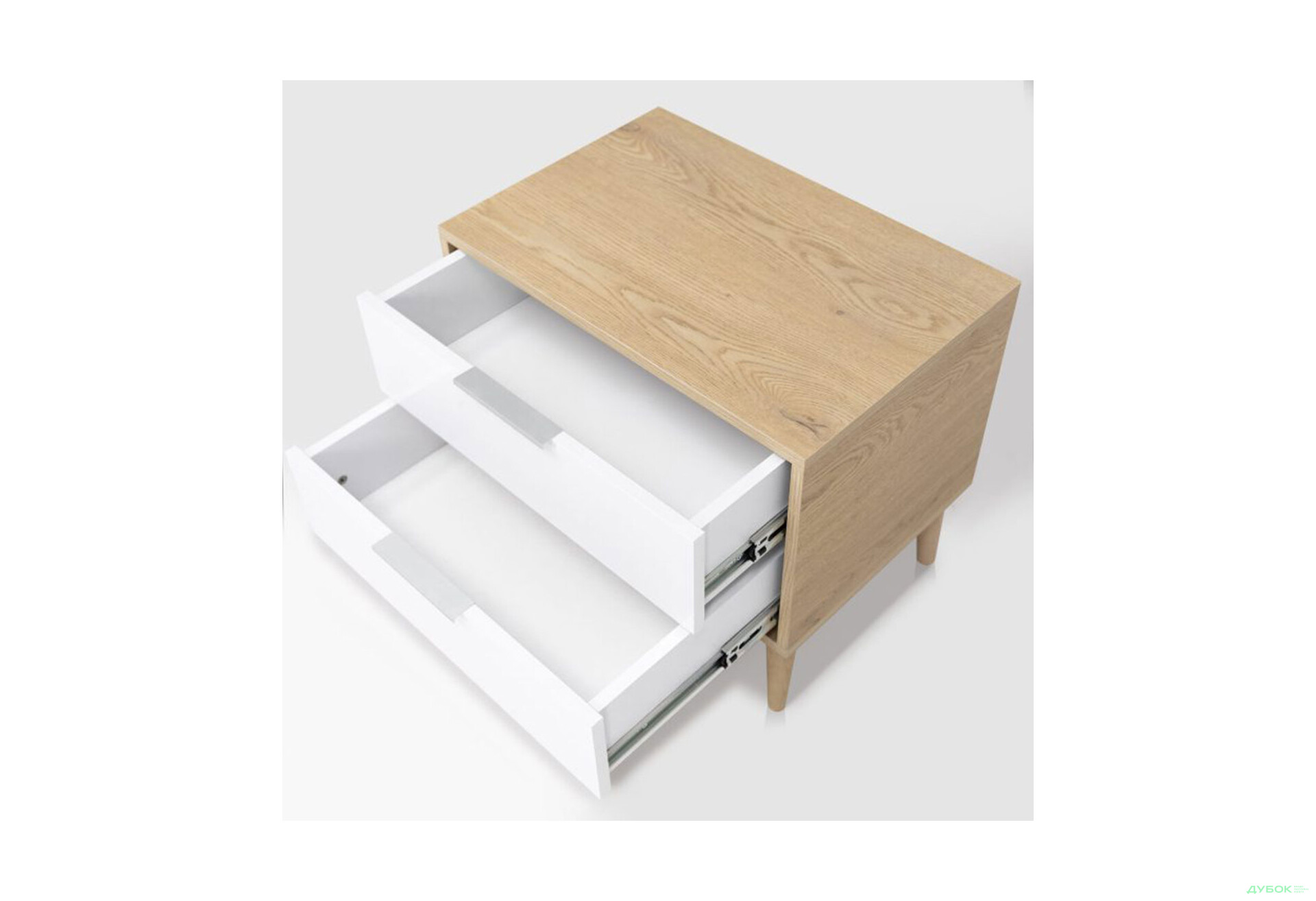 Зображення 6 - Приліжкова тумба MiroMark Олівія з 2 шухлядами 60 см, глянець білий / дуб кремона