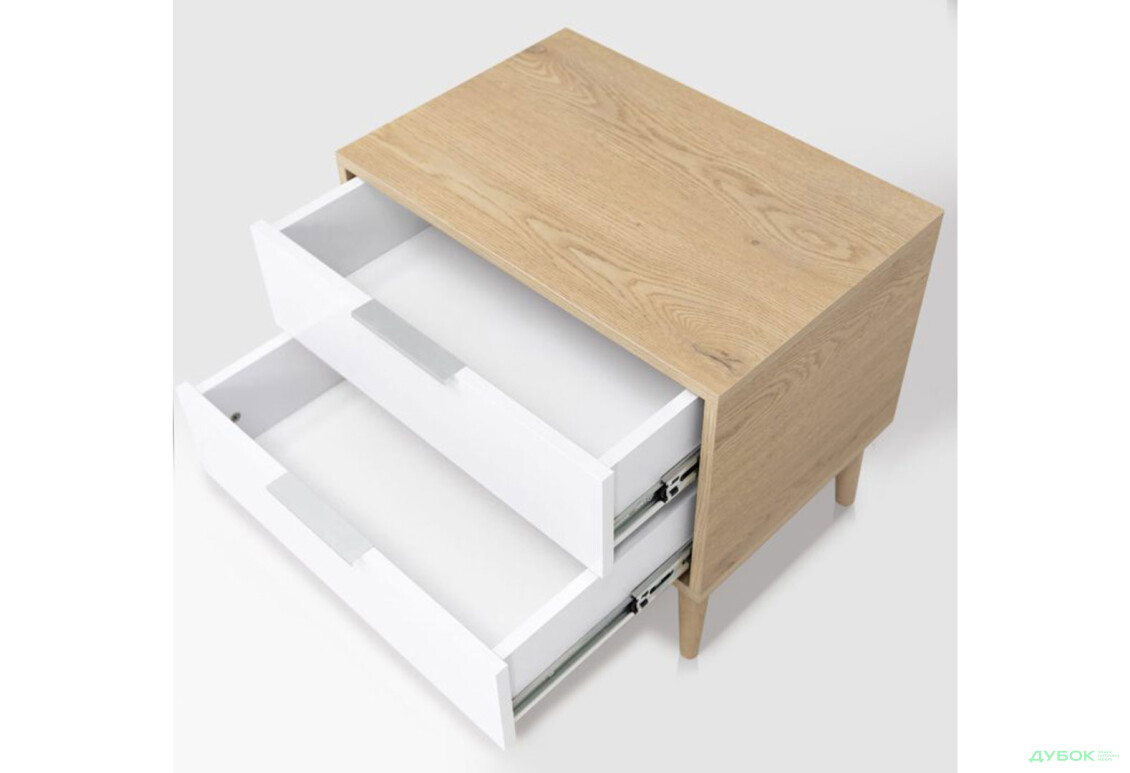 Зображення 6 - Приліжкова тумба MiroMark Олівія з 2 шухлядами 60 см, глянець білий / дуб кремона