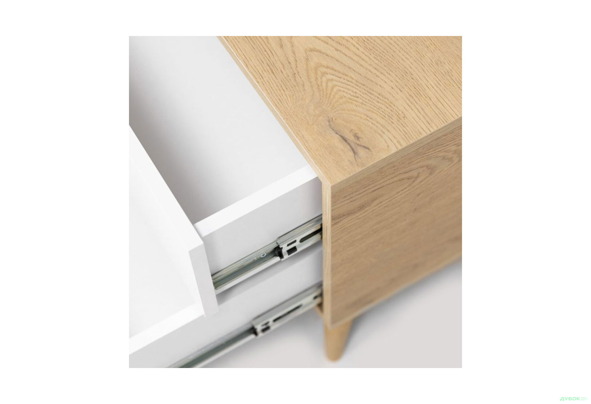 Зображення 5 - Приліжкова тумба MiroMark Олівія з 2 шухлядами 60 см, глянець білий / дуб кремона