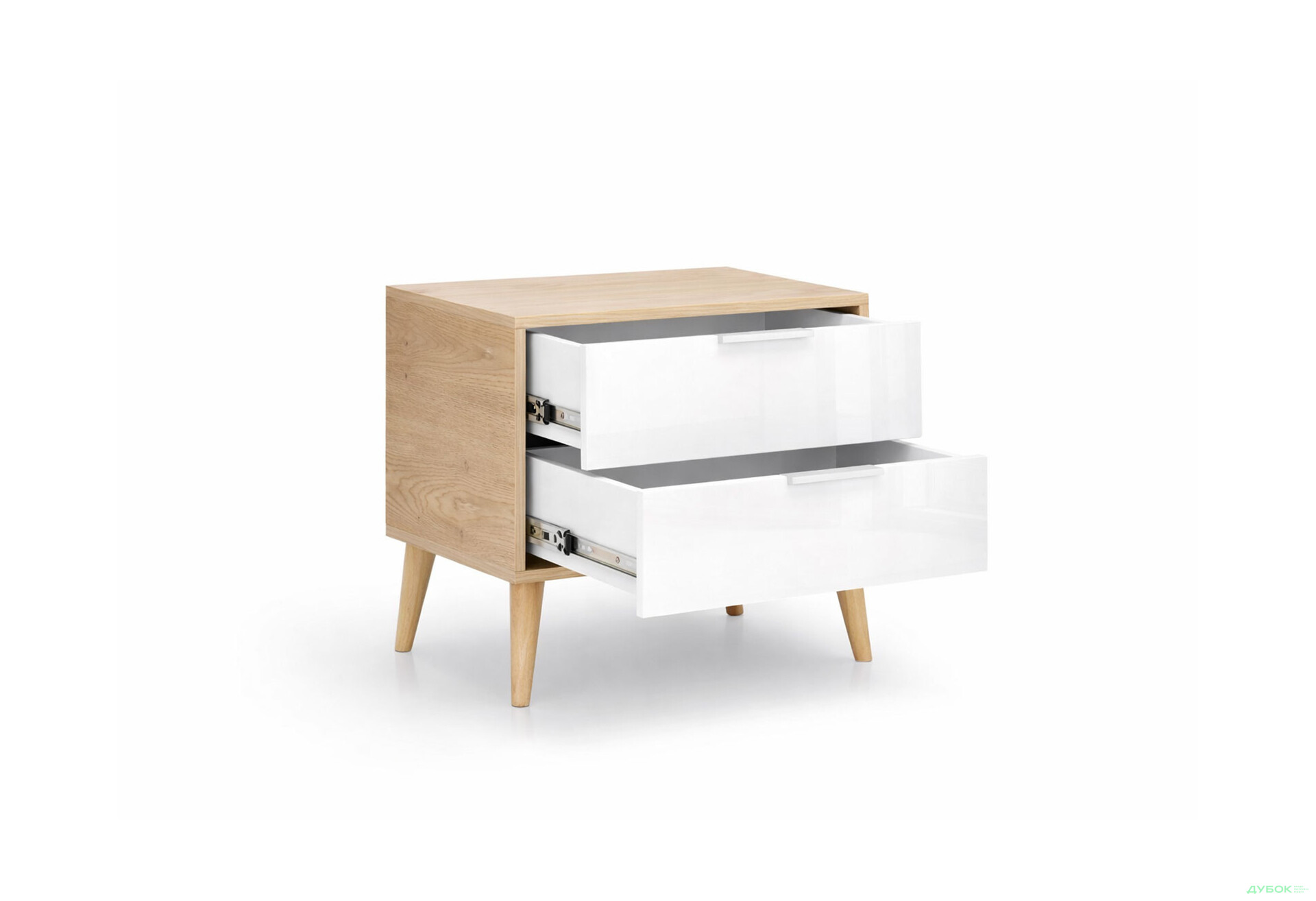 Зображення 4 - Приліжкова тумба MiroMark Олівія з 2 шухлядами 60 см, глянець білий / дуб кремона