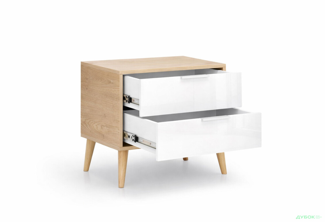 Зображення 4 - Приліжкова тумба MiroMark Олівія з 2 шухлядами 60 см, глянець білий / дуб кремона
