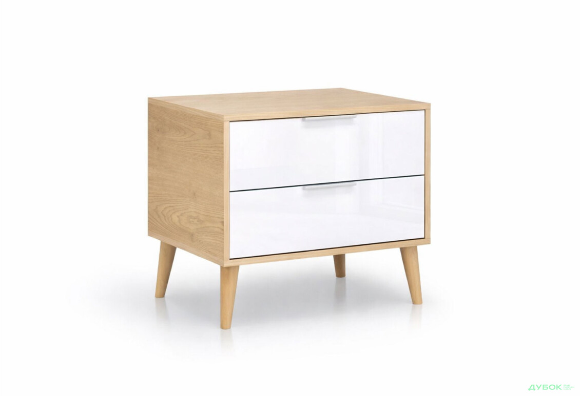 Приліжкова тумба MiroMark Олівія з 2 шухлядами 60 см, глянець білий / дуб кремона
