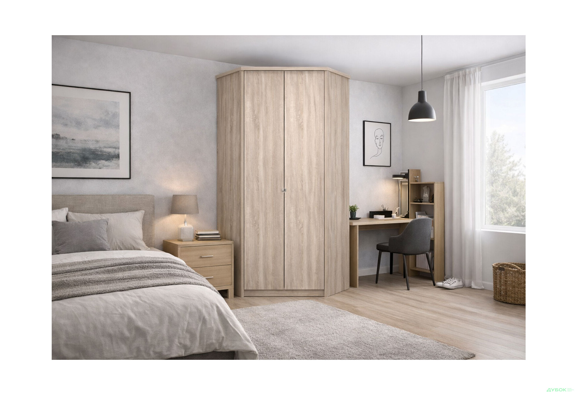 Изображение 2 - Шкаф угловой ВМВ Холдинг Нортон 2-дверный с 2 штангами и полками 110х110 см Дуб сонома