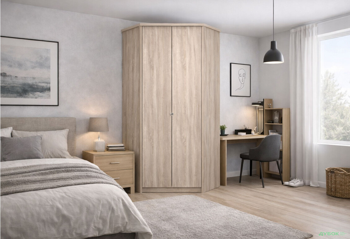 Изображение 2 - Шкаф угловой ВМВ Холдинг Нортон 2-дверный с 2 штангами и полками 110х110 см Дуб сонома