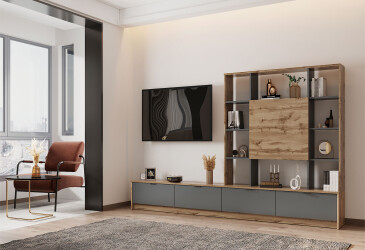 Стінка Doros Капри 2 240 см Дуб евок / Графіт