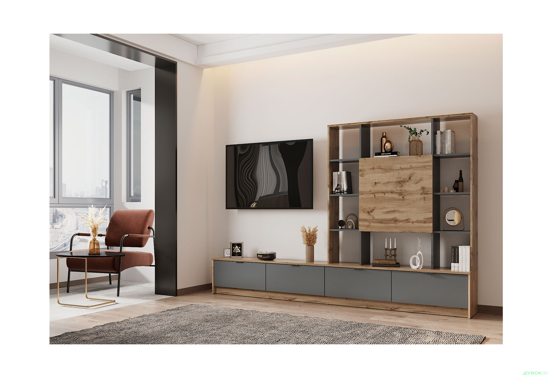 Зображення 1 - Стінка Doros Капри 2 240 см Дуб евок / Графіт