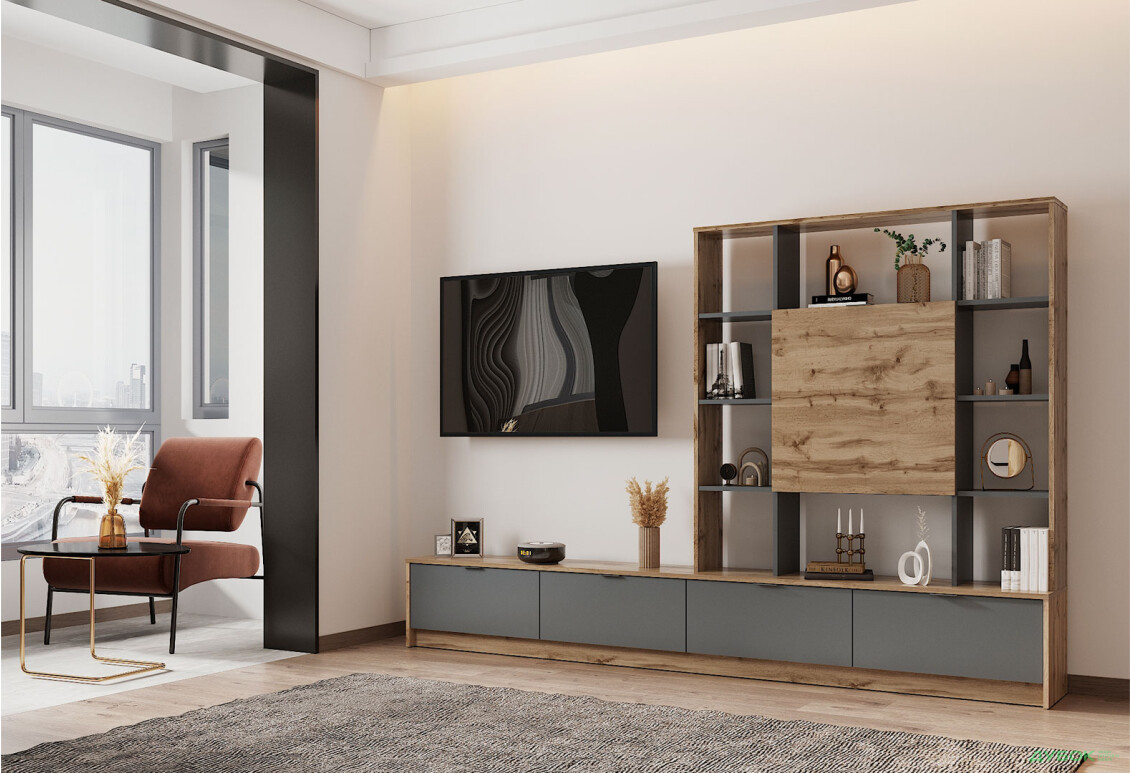 Стінка Doros Капри 2 240 см Дуб евок / Графіт