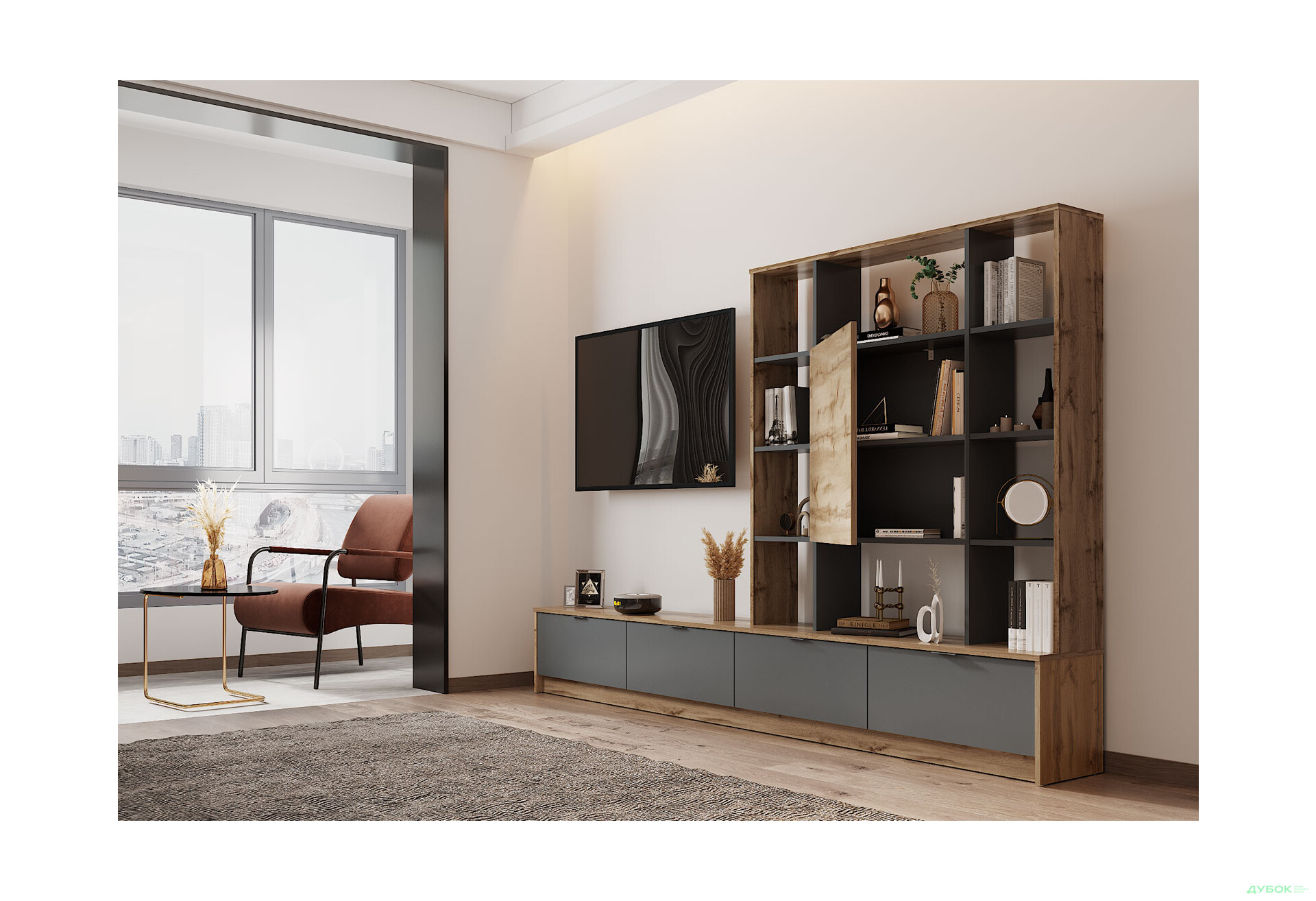 Зображення 2 - Стінка Doros Капри 2 240 см Дуб евок / Графіт