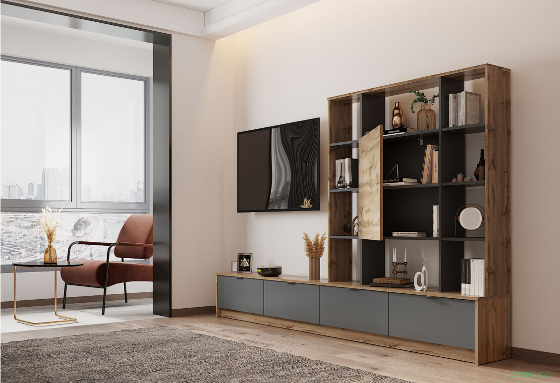 Зображення 2 - Стінка Doros Капри 2 240 см Дуб евок / Графіт