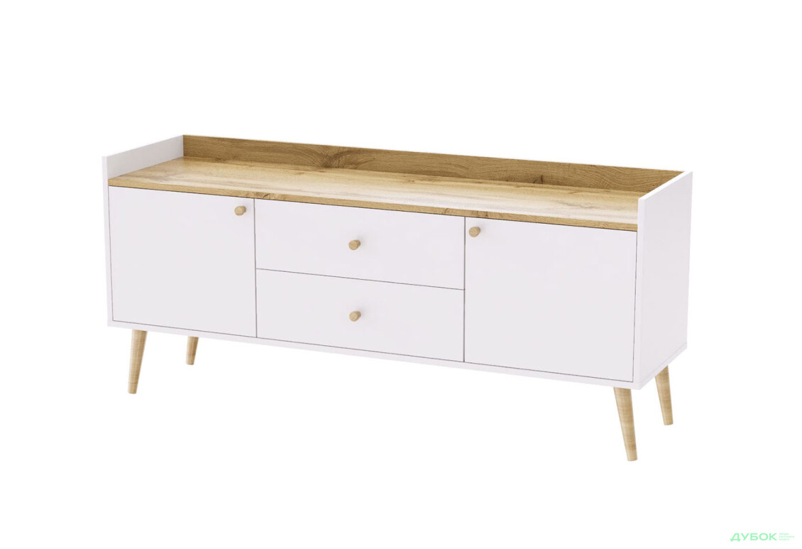 Комод-буфет Art In Head Asgard / Асгард с 2 ящиками и 2 дверками 147 см, белый бриллиант / дуб золотой крафт