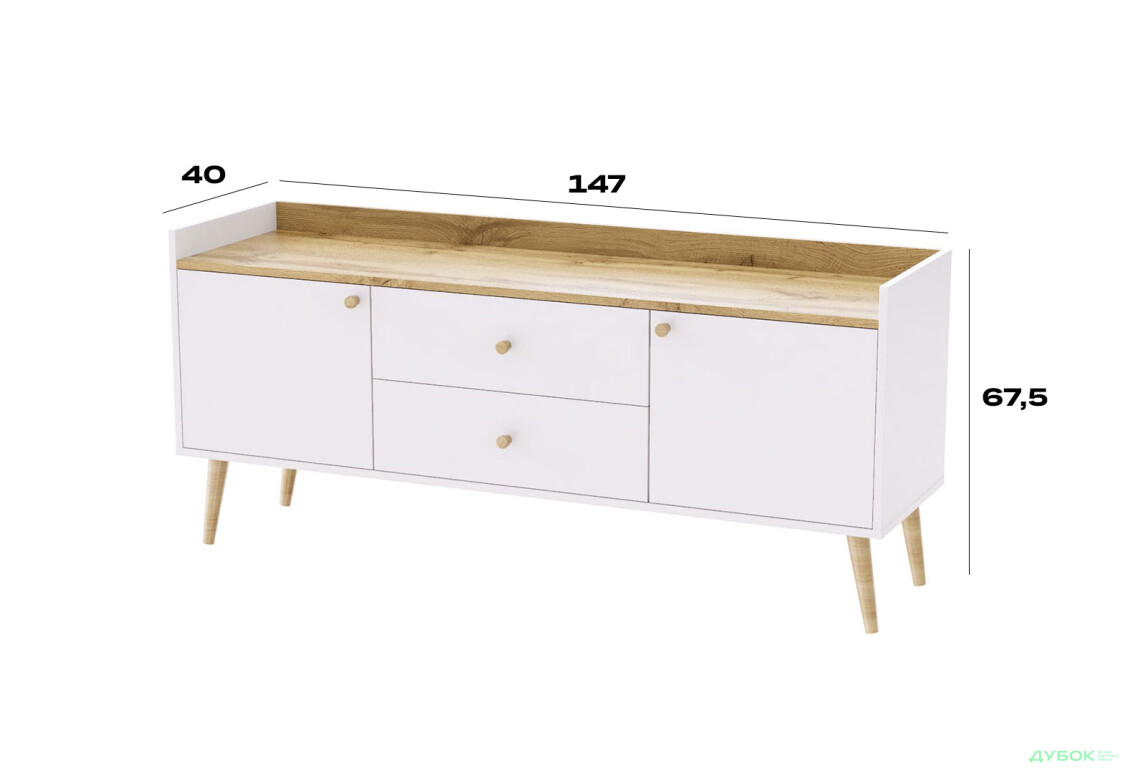 Изображение 3 - Комод-буфет Art In Head Asgard / Асгард с 2 ящиками и 2 дверками 147 см, белый бриллиант / дуб золотой крафт