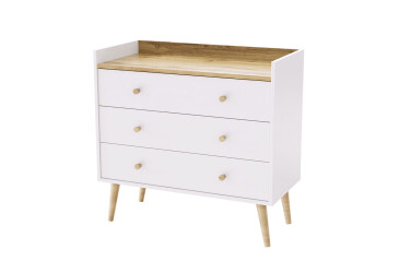 Комод 3 Art In Head Асгард / Asgard с 3 ящиками 82 см, белый бриллиант / дуб крафт золотой