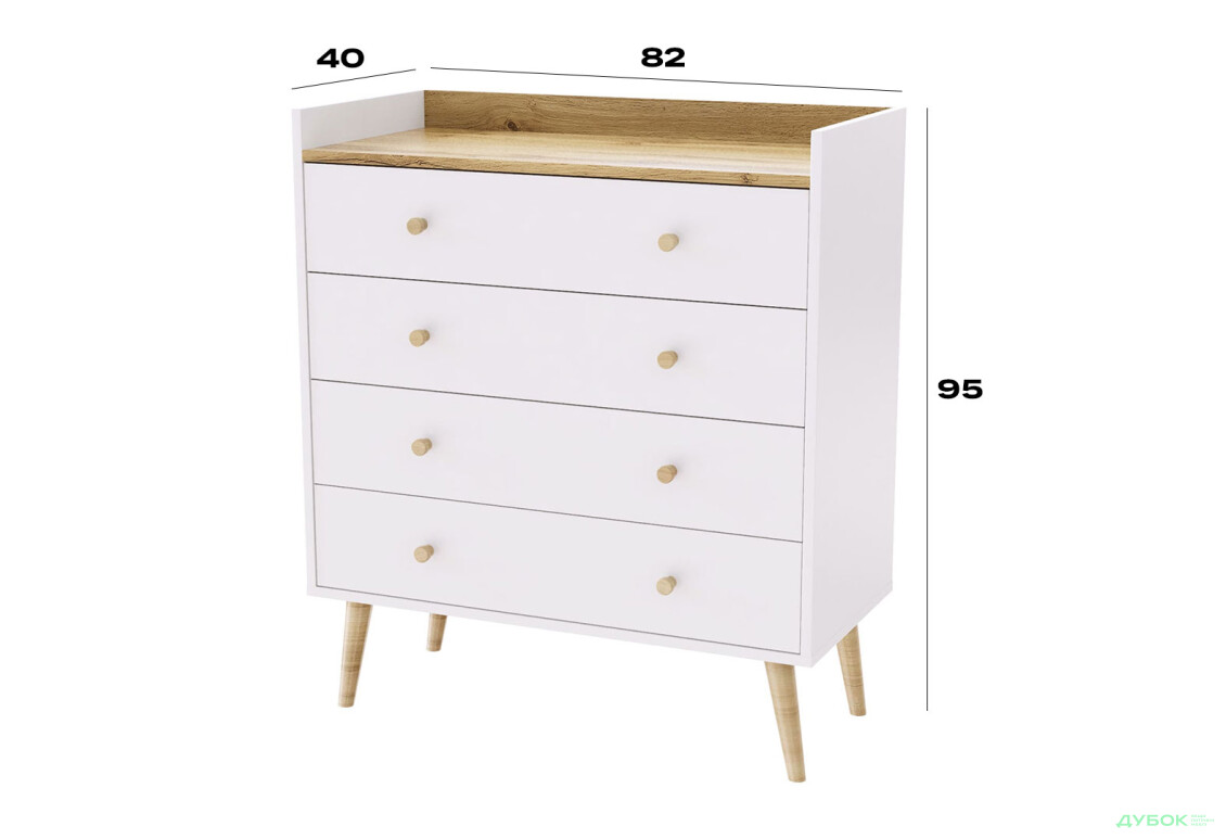 Изображение 5 - Комод 4 Art In Head Асгард / Asgard с 4 ящиками 82 см, белый бриллиант / дуб крафт золотой