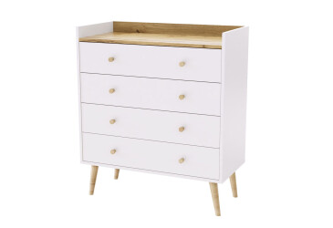 Комод 4 Art In Head Асгард / Asgard с 4 ящиками 82 см, белый бриллиант / дуб крафт золотой