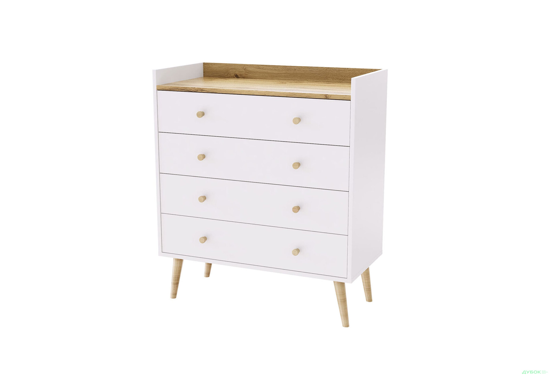 Изображение 1 - Комод 4 Art In Head Асгард / Asgard с 4 ящиками 82 см, белый бриллиант / дуб крафт золотой