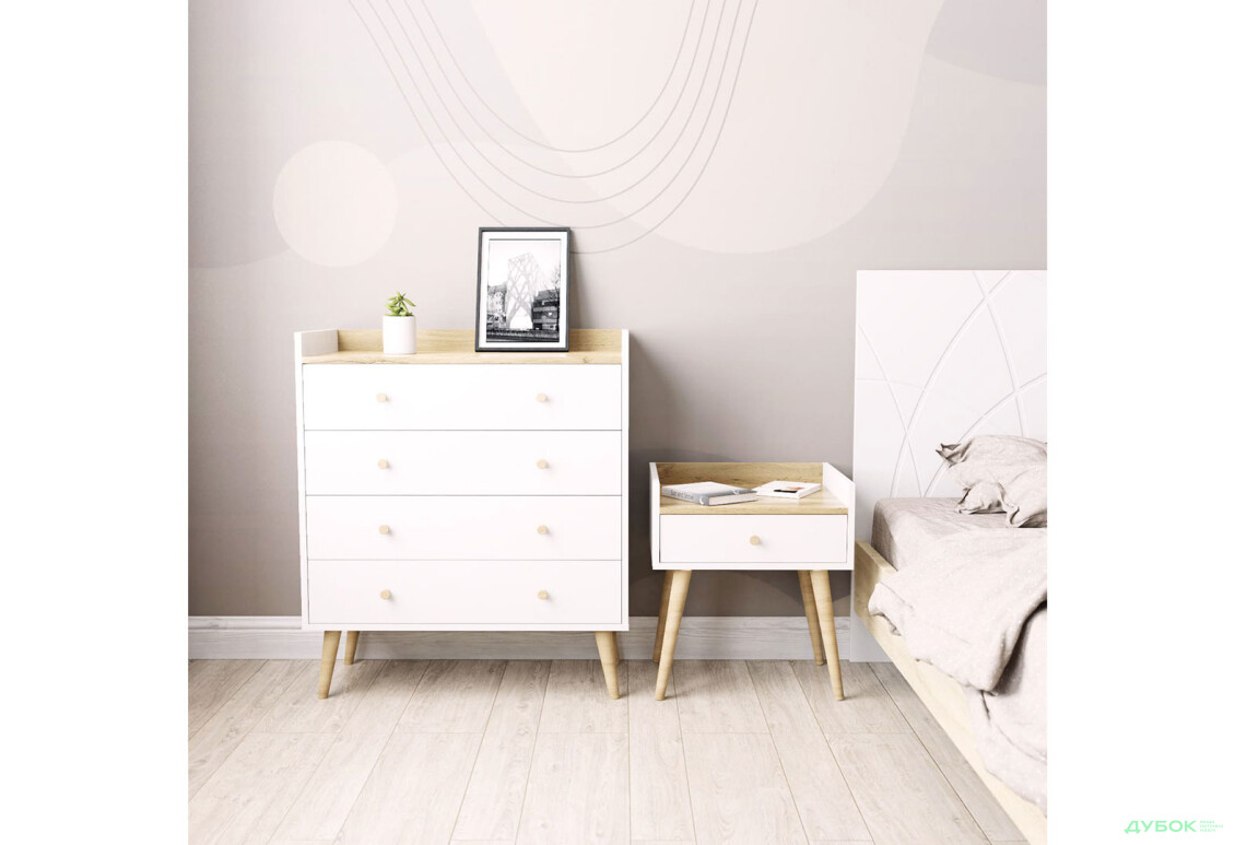 Изображение 4 - Комод 4 Art In Head Асгард / Asgard с 4 ящиками 82 см, белый бриллиант / дуб крафт золотой