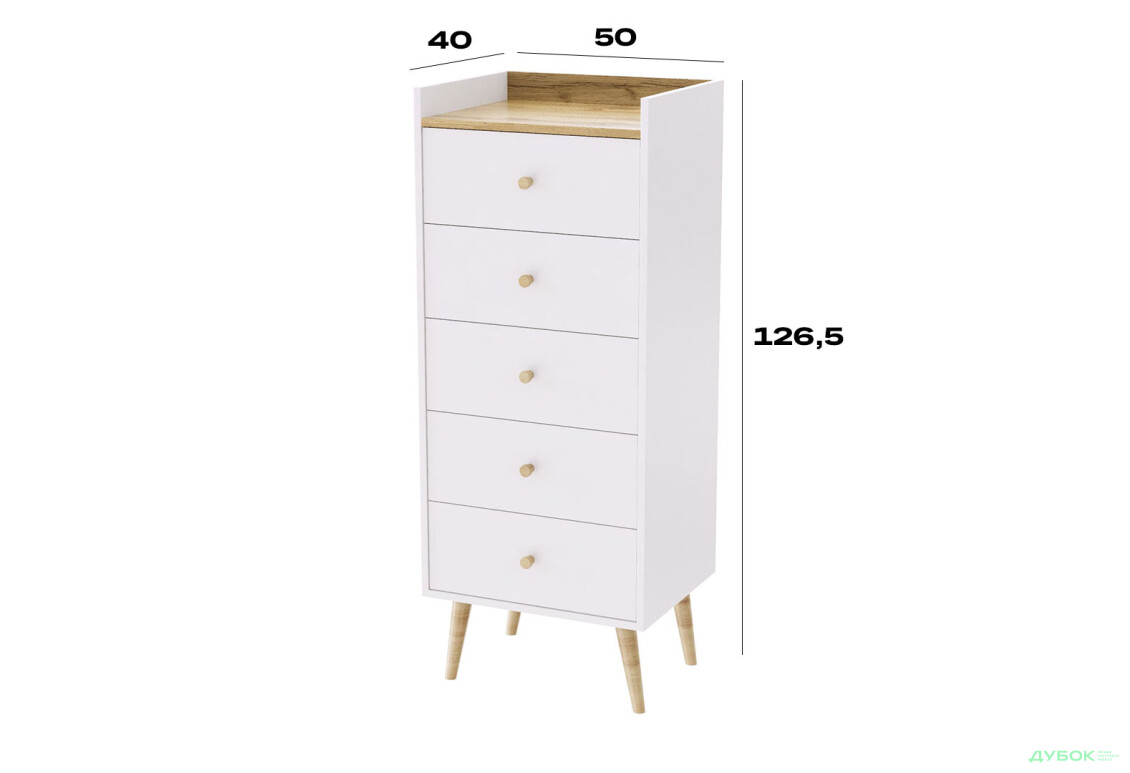 Изображение 3 - Комод 5 Art In Head Асгард / Asgard с 5 ящиками 82 см, белый бриллиант / дуб крафт золотой