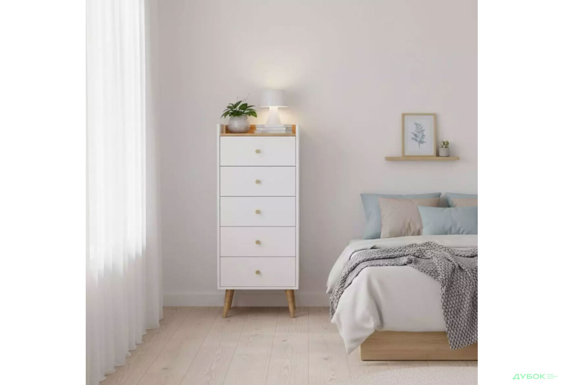 Изображение 2 - Комод 5 Art In Head Асгард / Asgard с 5 ящиками 82 см, белый бриллиант / дуб крафт золотой