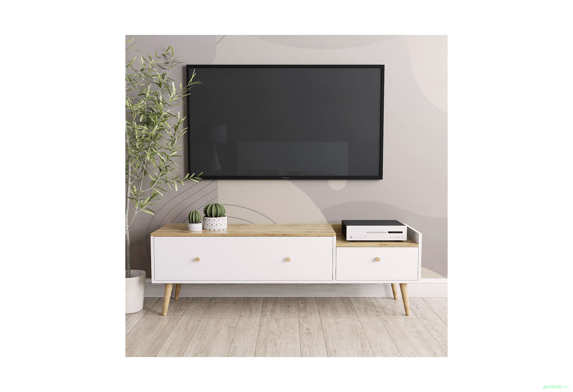 Изображение 2 - Тумба под ТВ Art In Head Асгард / Asgard 153 см, белый бриллиант / дуб золотой крафт