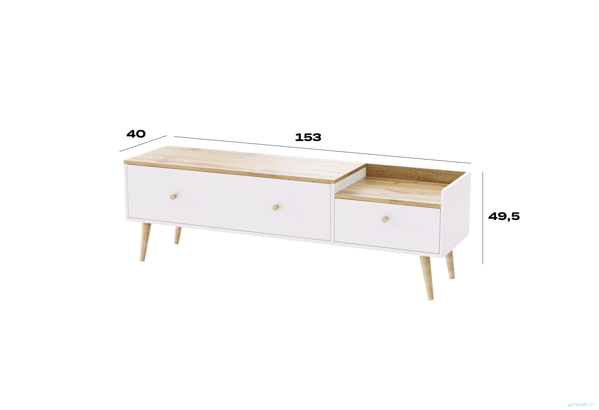 Изображение 3 - Тумба под ТВ Art In Head Асгард / Asgard 153 см, белый бриллиант / дуб золотой крафт