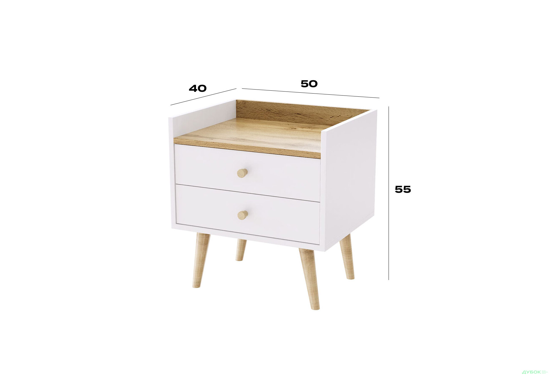 Зображення 3 - Тумба 2 Art In Head Асгард / Asgard з 2 шухлядами 50 см, білий діамант / дуб крафт золотий