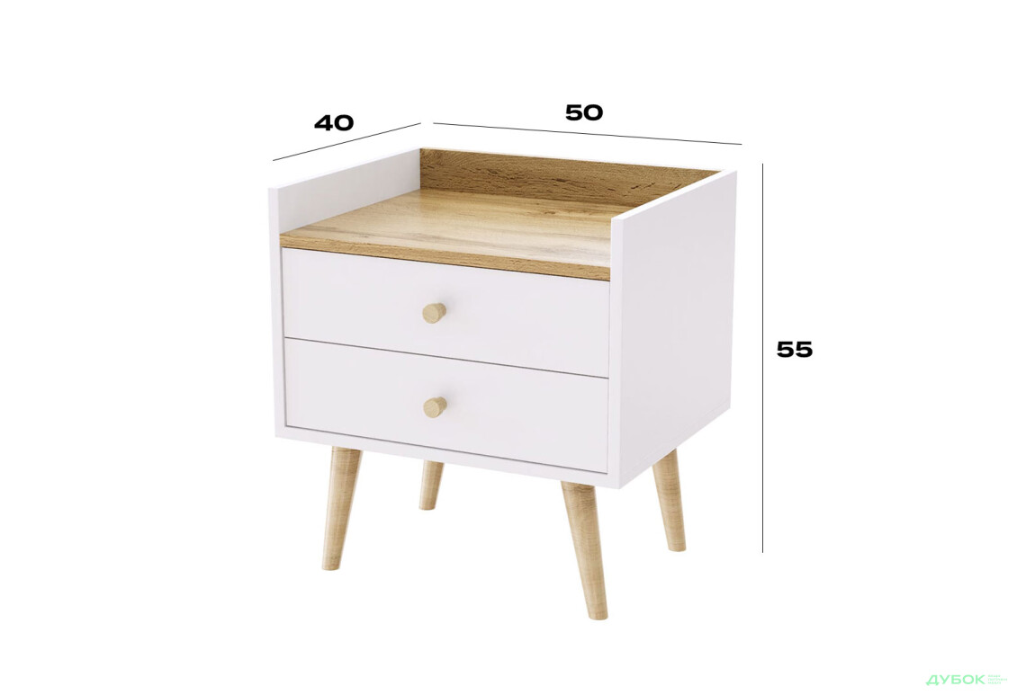 Зображення 3 - Тумба 2 Art In Head Асгард / Asgard з 2 шухлядами 50 см, білий діамант / дуб крафт золотий