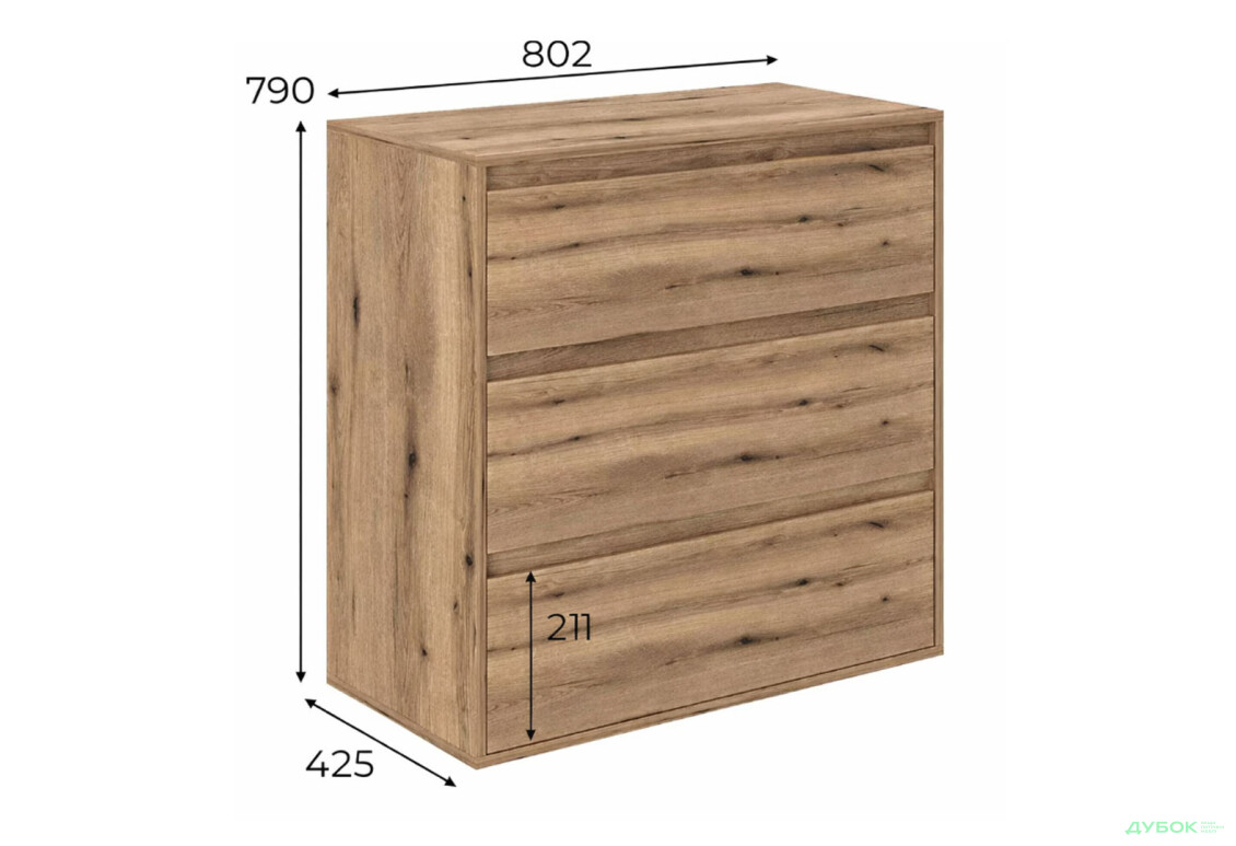 Изображение 4 - Комод Art In Head Лайт 3 с 3 ящиками 80 см, дуб эвок