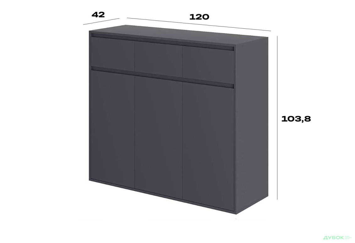 Зображення 4 - Комод Art In Head Лайт 3х3 3-дверний з 3 шухлядами 120 см, графіт