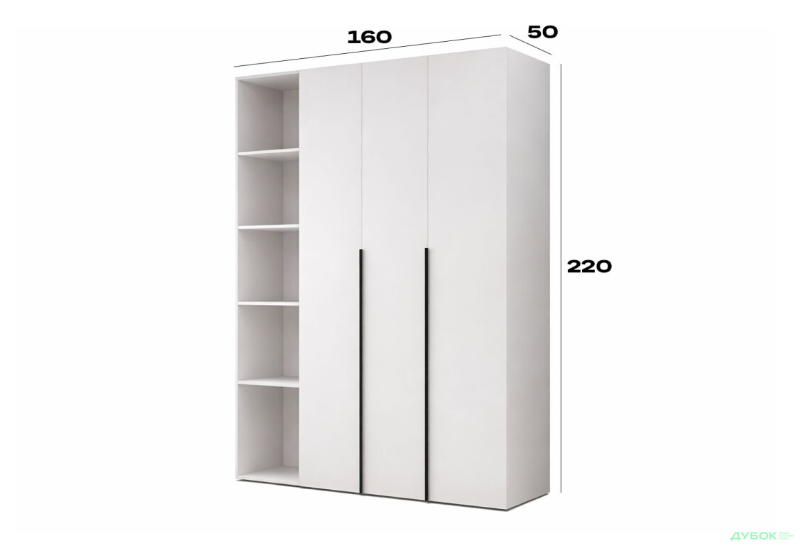 Зображення 8 - Шафа Art In Head Light / Лайт 3-дверна зі стелажем 160 см, білий діамант