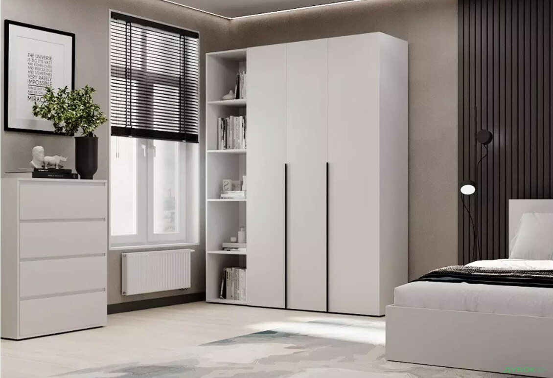 Зображення 2 - Шафа Art In Head Light / Лайт 3-дверна зі стелажем 160 см, білий діамант