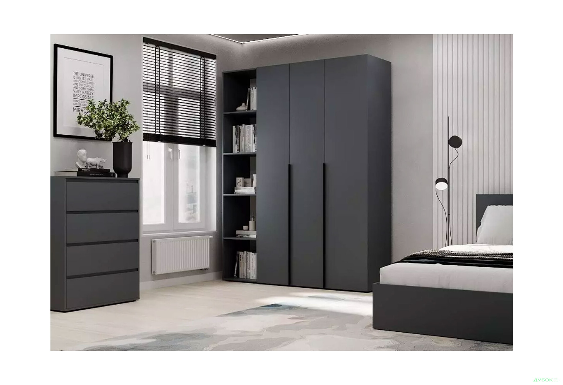 Зображення 2 - Шафа Art In Head Light / Лайт 3-дверна зі стелажем 160 см, графіт