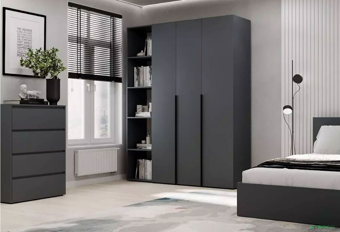 Зображення 2 - Шафа Art In Head Light / Лайт 3-дверна зі стелажем 160 см, графіт