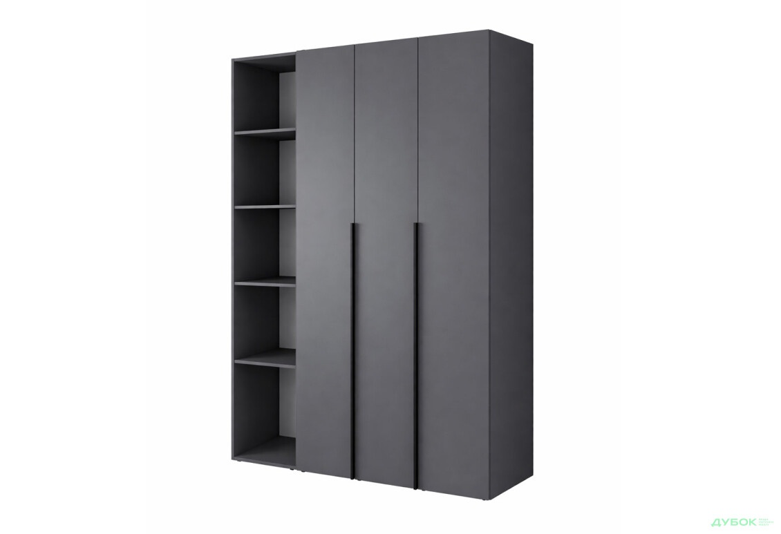 Шафа Art In Head Light / Лайт 3-дверна зі стелажем 160 см, графіт